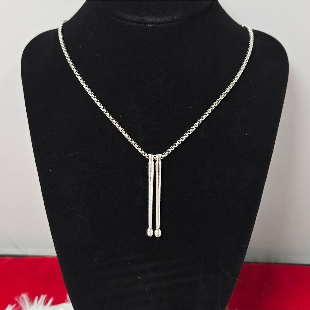 Drumstick Pendant Necklace Stainless Steel Chain Drummer Music Gift Rock & Roll